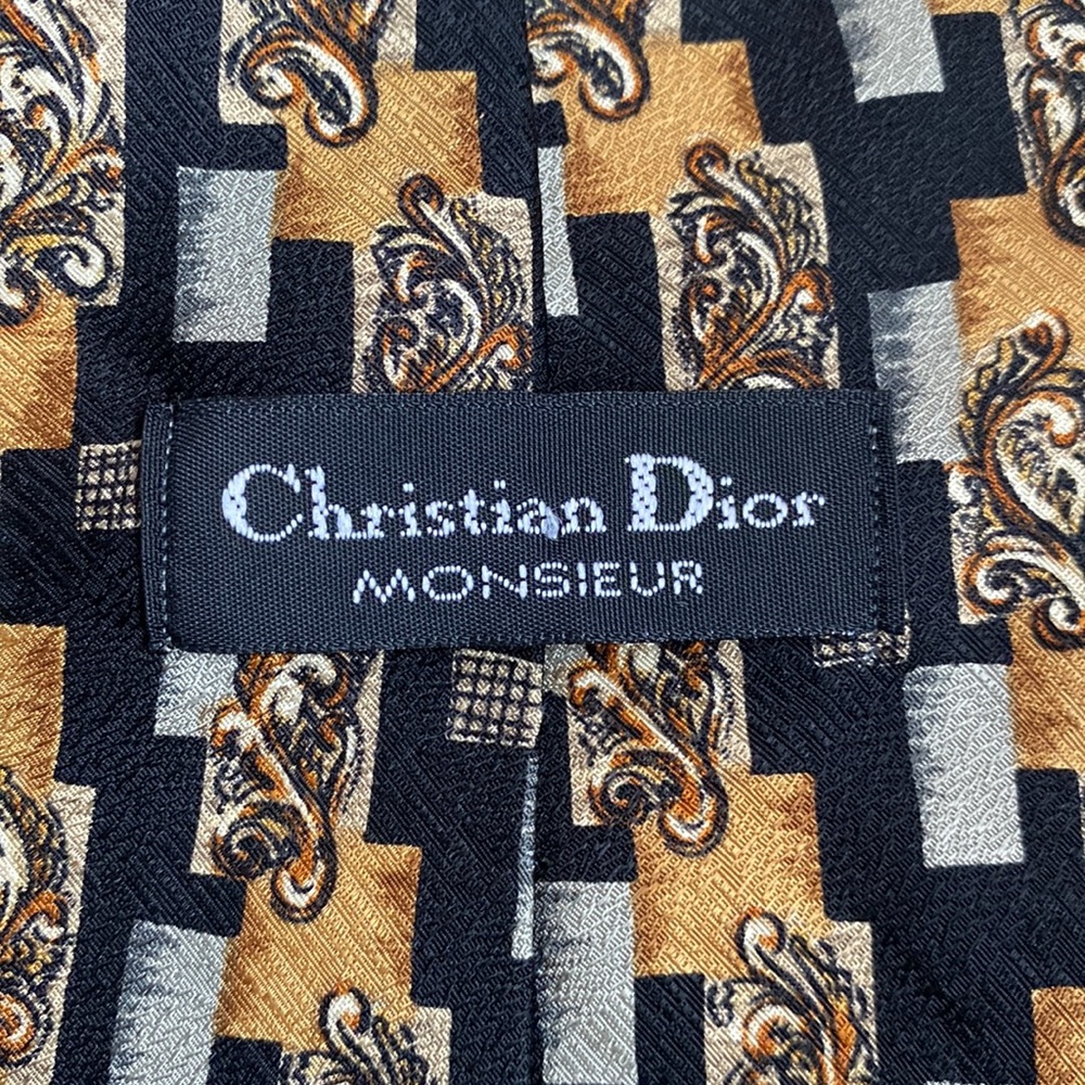 Christian Dior Black Tan and Gold 100% Silk Vintage Tie - Picture 3 of 5